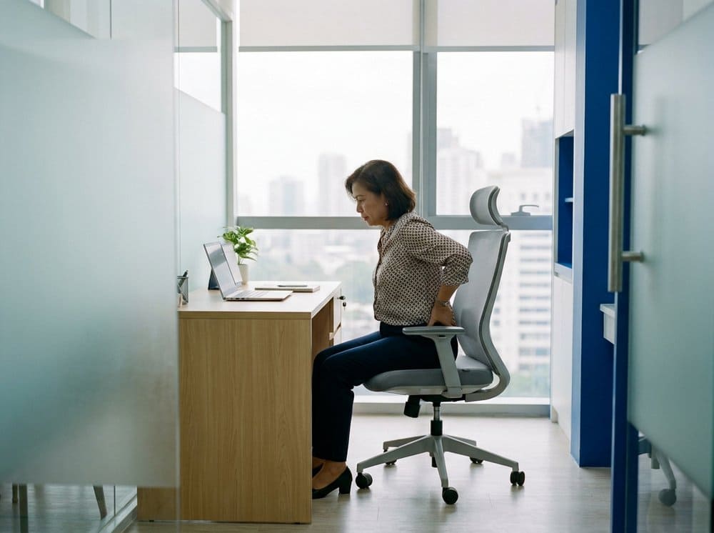 Office worker at an ergonomically adjusted desk